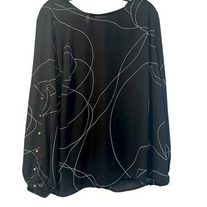 Liz Claiborne women's Sheer black white long sleeve shirt top blouse